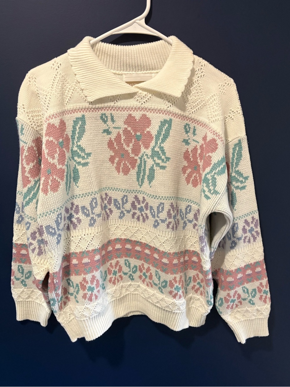 Vintage Season Ticket Cream Floral Collared Knit Sweater - Women's - Picture 1 of 4